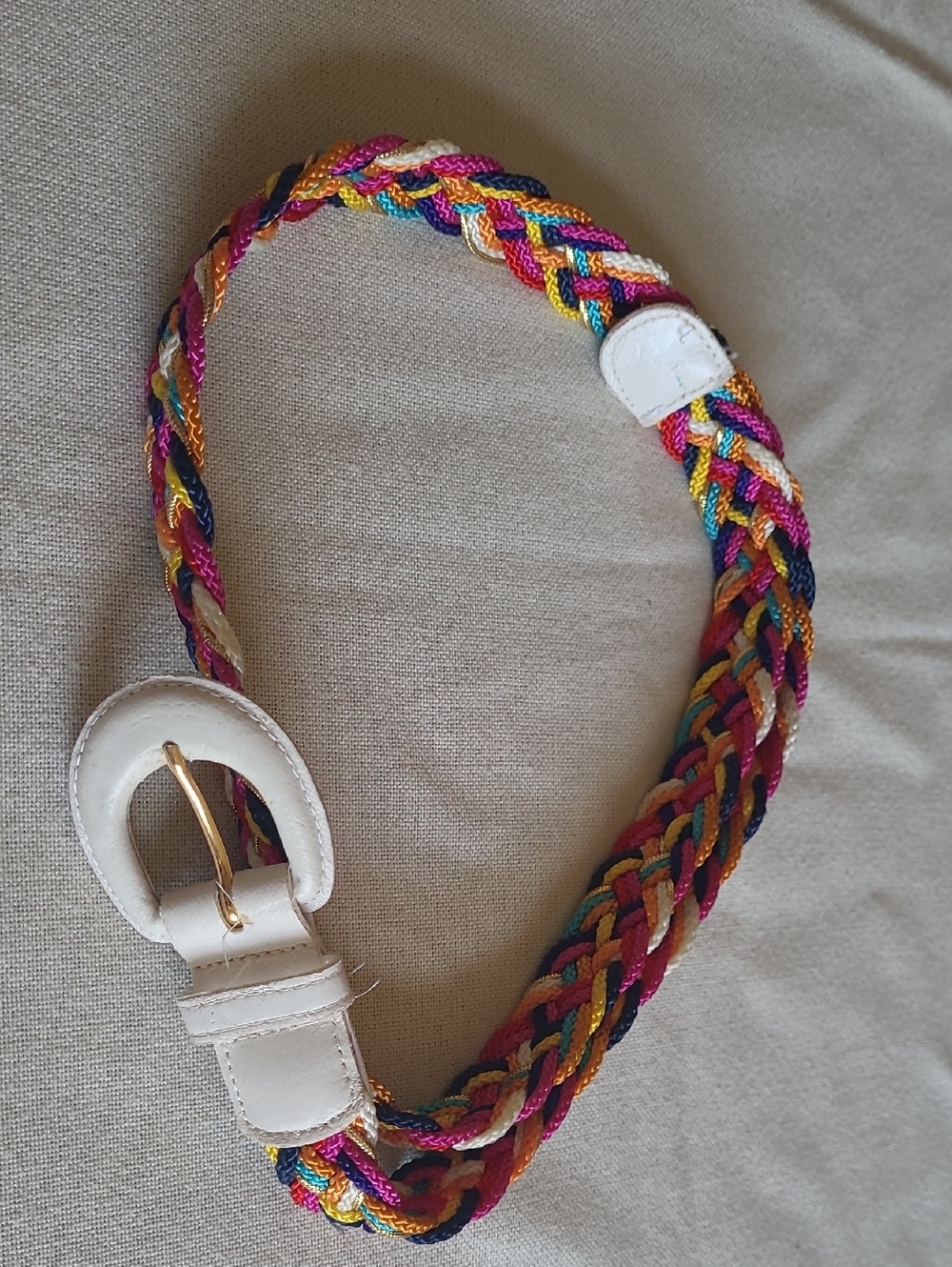 Multicolor Braided Women’s Belt with White Leather Accents